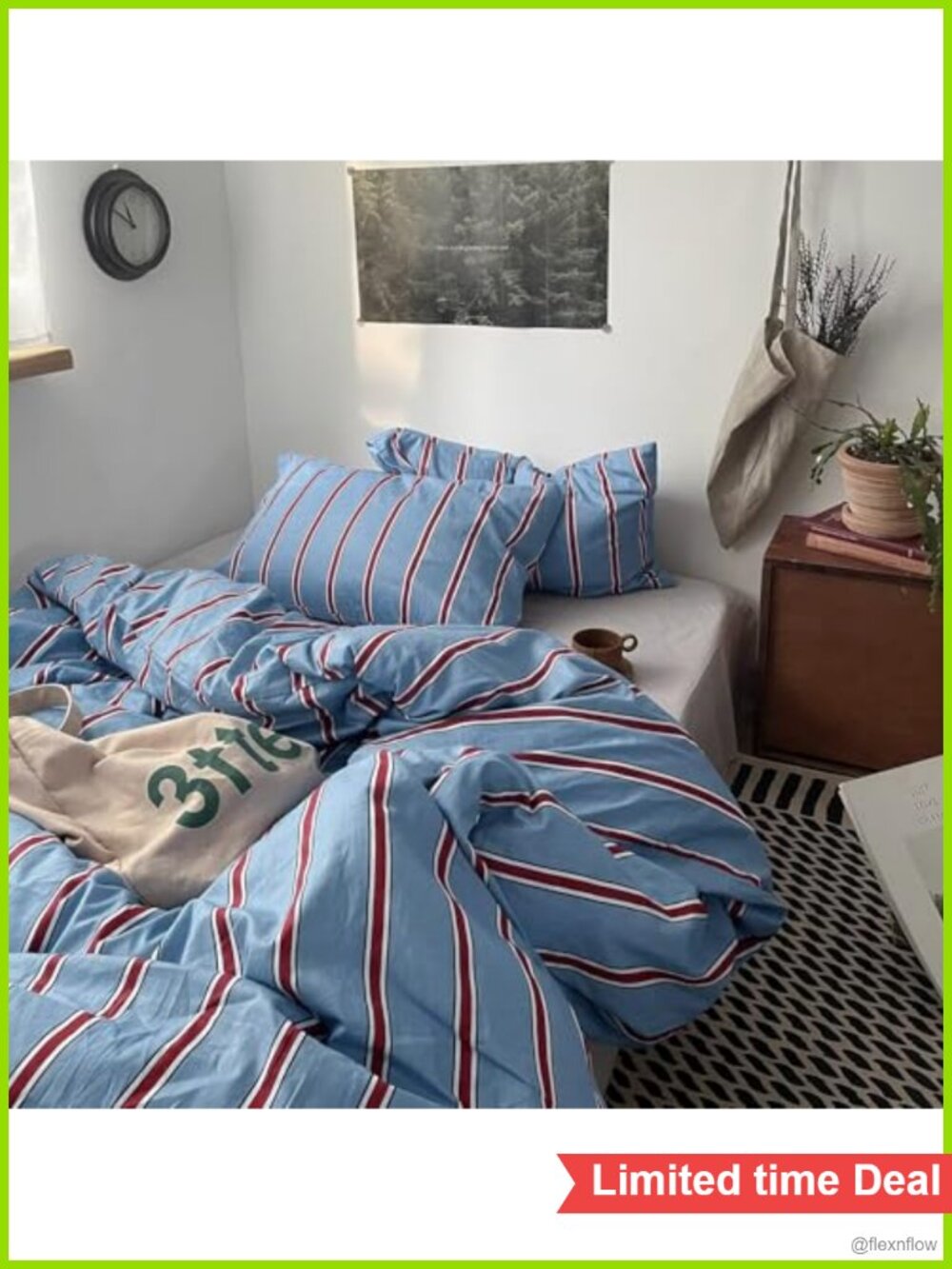 Vintage Striped Cotton Comforter Set Twin XL 3-Piece Retro Geometric
